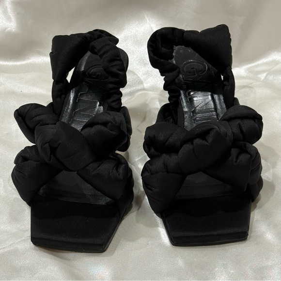 Ganni Knotted Satin Slingback Sandals Kitten Heels Open Toe Puffy Black Size 6 - Picture 4 of 12